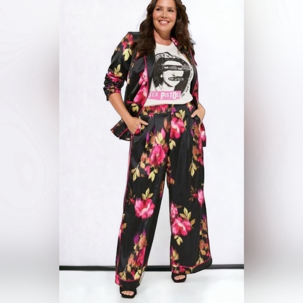 Torrid Wide Leg Satin Floral Pants